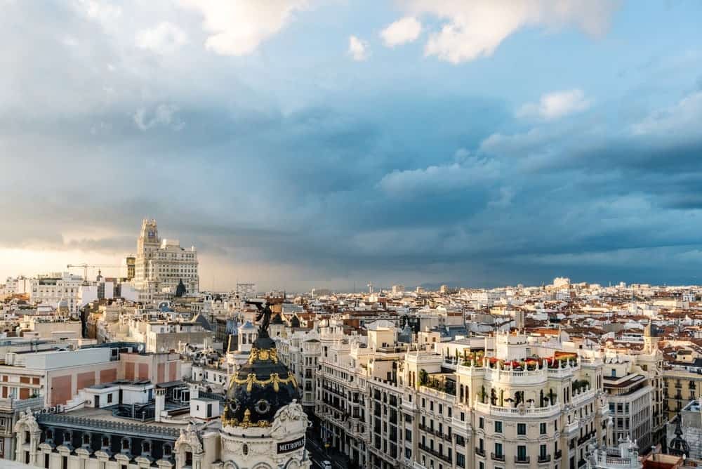 Madrid city skyline from rooftop